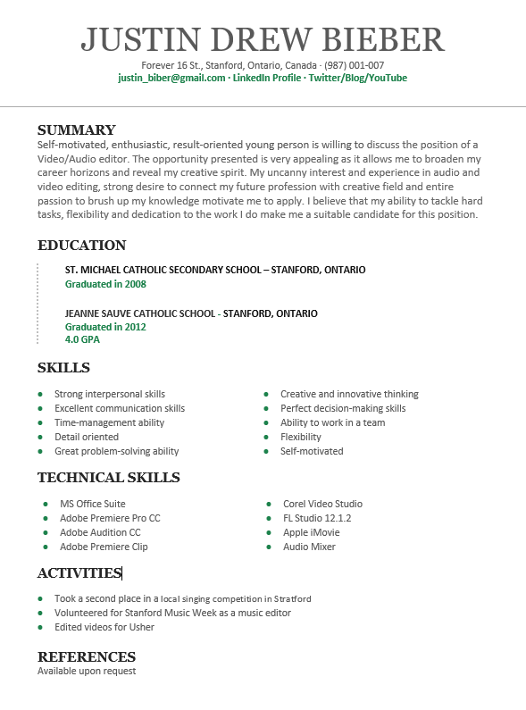 resume samples for first time with no experience
